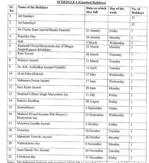 Haryana में सरकारी छुट्टियों का कैलेंडर जारी, देखिए लिस्ट