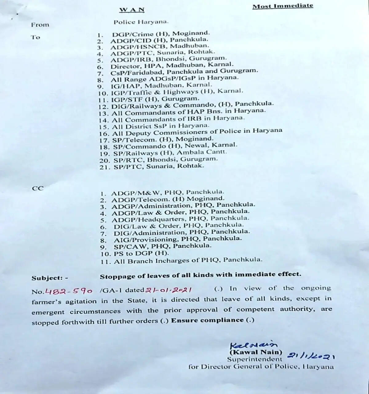 हरियाणा में पुलिसकर्मियो की छुट्टियां रद्द, वजह है किसान आंदोलन, पढ़िए पूरी खबर