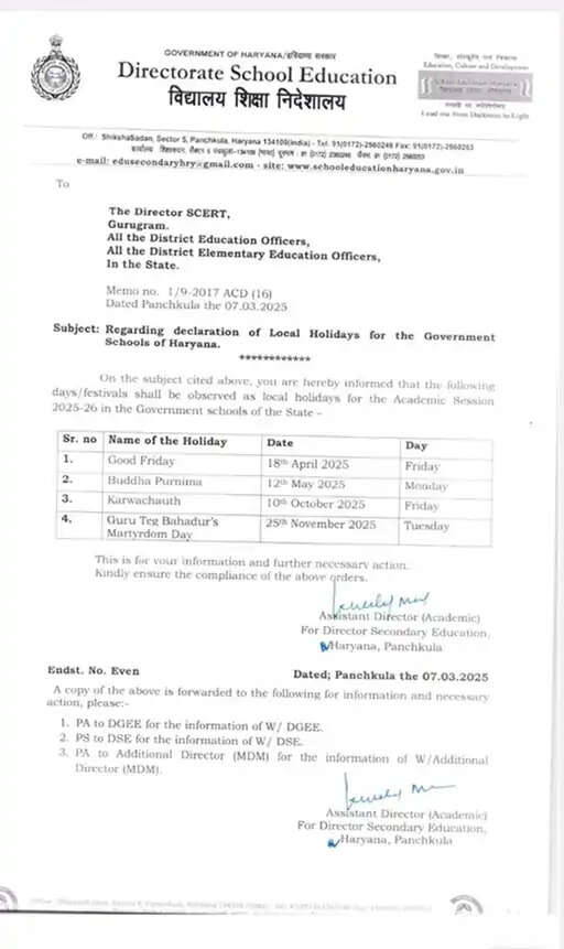 HARYANA के स्कूलों में 4 दिन की छुट्टी, आदेश जारी