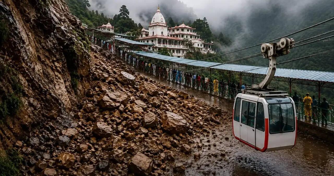 वैष्णो देवी यात्रा मार्ग पर भूस्खलन, सेवा अस्थायी रूप से बंद..