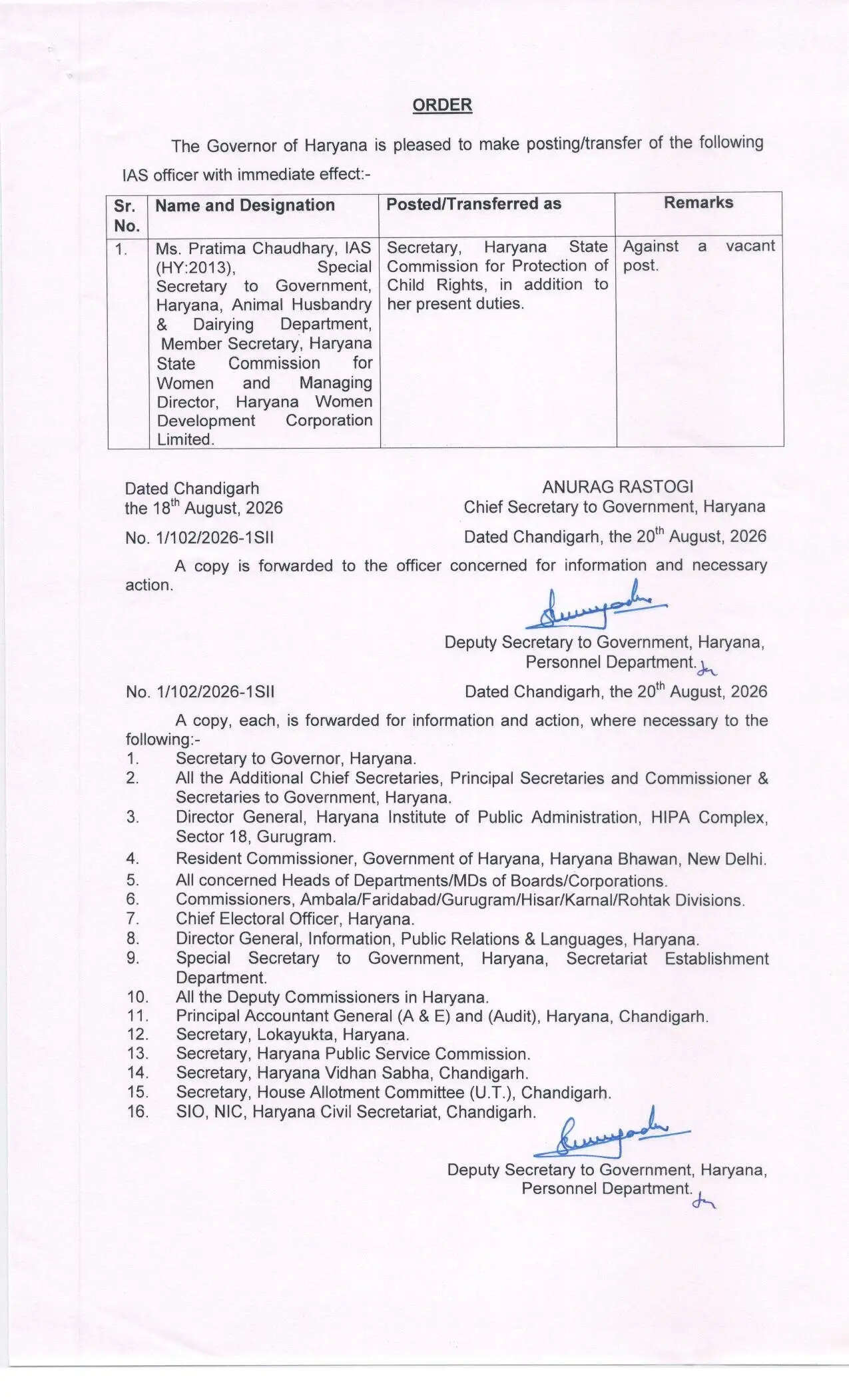 Haryana IAS HCS Transfers: हरियाणा सरकार ने 16 आईएएस और एचसीएस अधिकारियों के किये तबादले, देखें पूरी लिस्ट