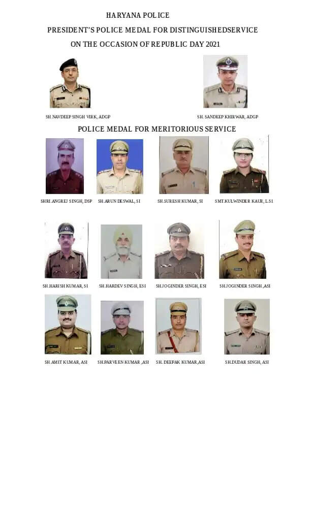 हरियाणा पुलिस के 14 अधिकारी पुलिस पदक से अलंकृत