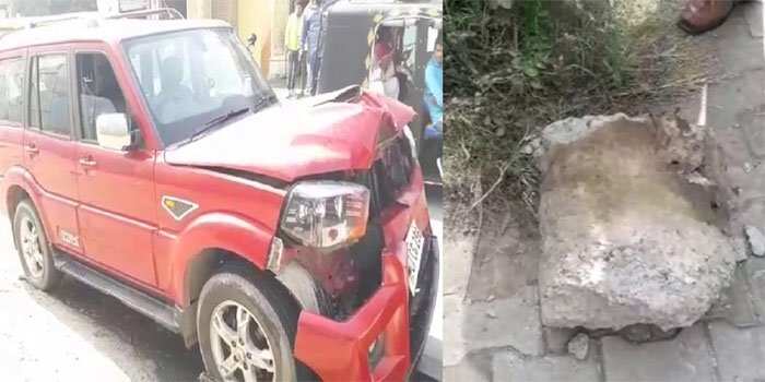 कार के बोनट पर गिरा 70 किलो का पत्थर, ड्राइवर का दावा आसमान से गिरा, पुलिस हैरान