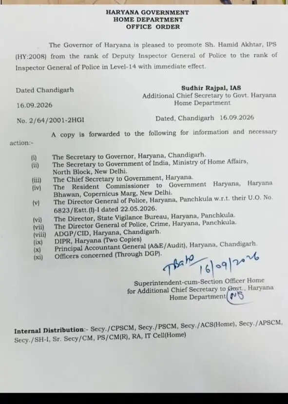 हरियाणा के पूर्व SP हामिद अख्तर का हुआ प्रमोशन, आईजी के पद पर हुए प्रमोट