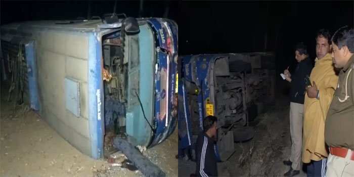 ड्राइवर की लापरवाही से हुआ बड़ा हादसा, 50 यात्रियों से भरी पलटी बस, शीशे तोड़कर बाहर निकाली सवारियां