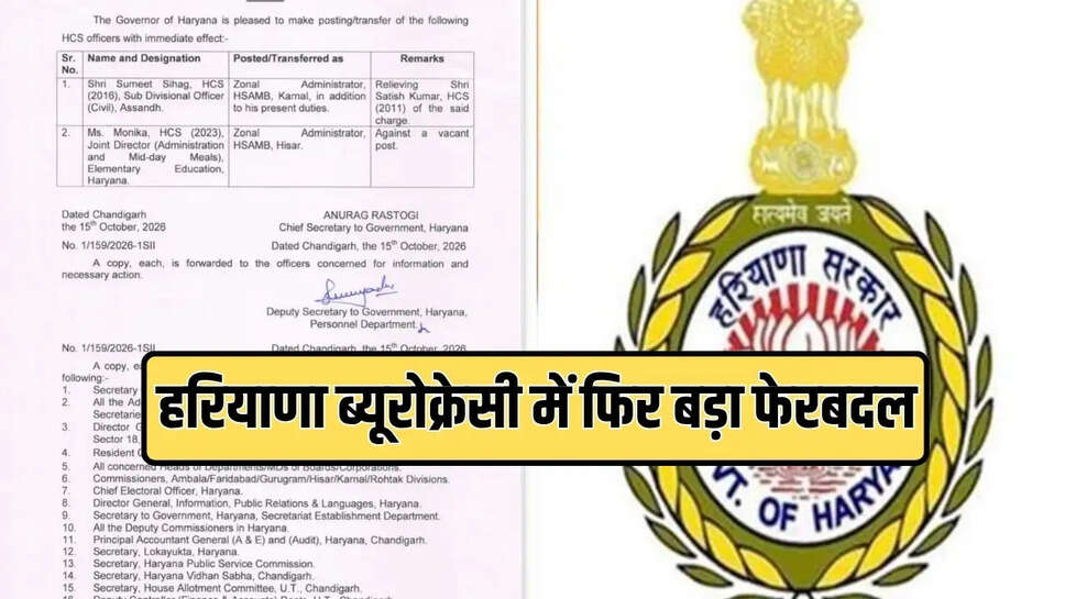 हरियाणा ब्यूरोक्रेसी में फिर बड़ा फेरबदल
