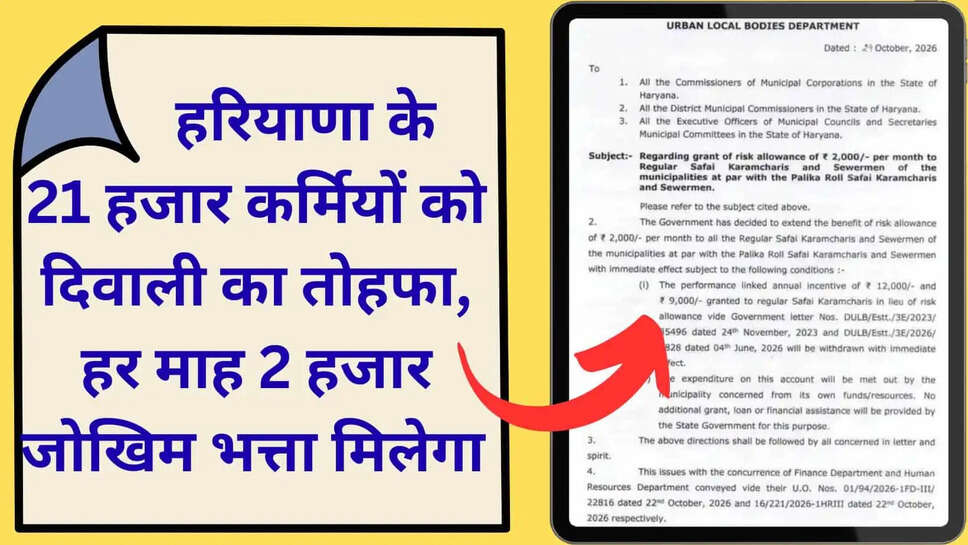हरियाणा के 21 हजार कर्मियों को दिवाली का तोहफा, हर माह 2 हजार जोखिम भत्ता मिलेगा&nbsp;