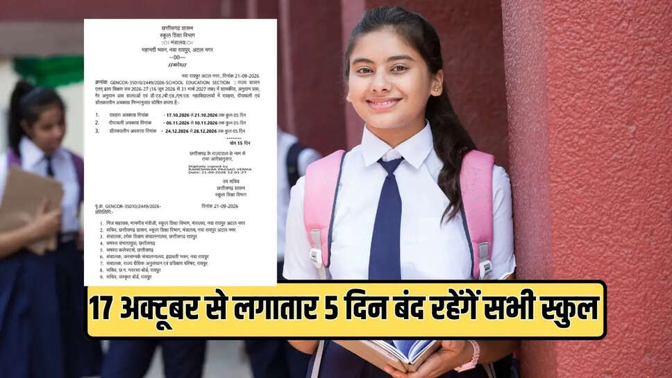 17 अक्टूबर से लगातार 5 दिन बंद रहेंगें सभी स्कुल